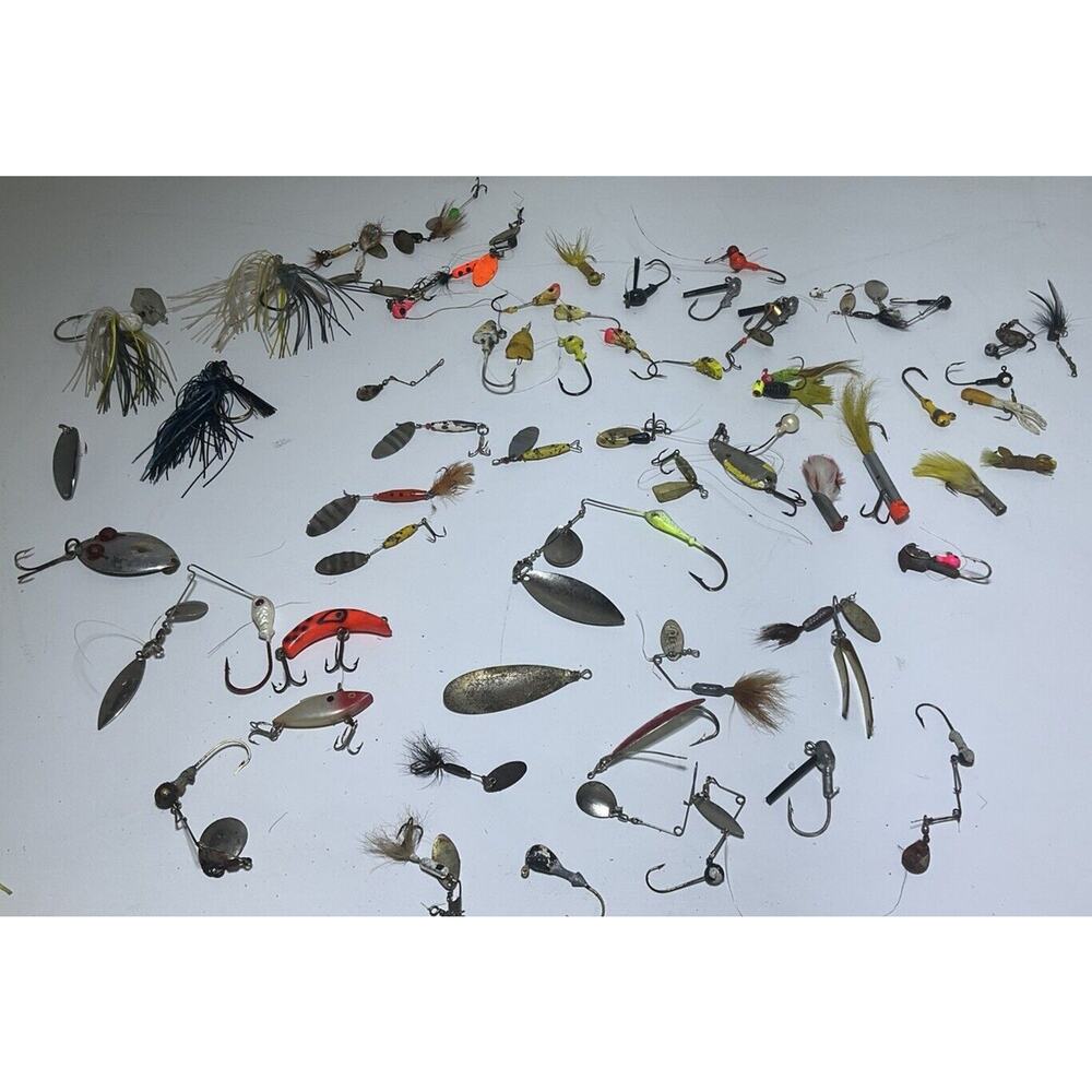 Vintage Fishing Lures Metal Blue Fox Rooster Tail (lot of 50) Feather Jig Heads